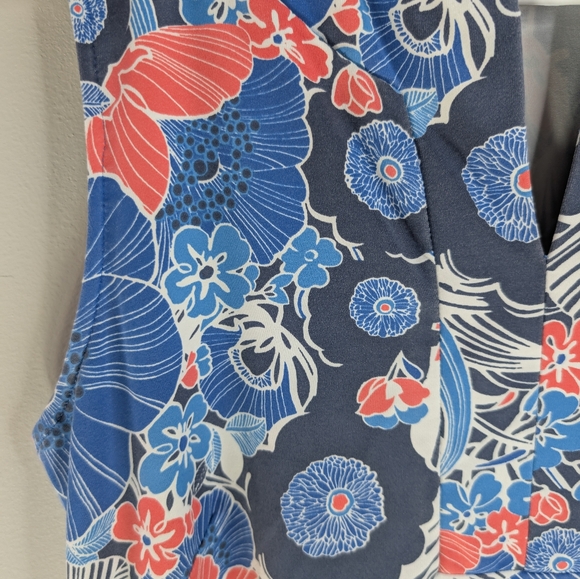 Sunset & Sweet Tea Floral Sleeveless Dress - Blue and Red Size Small - Picture 7 of 9